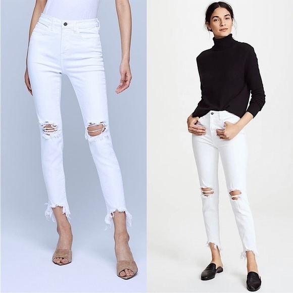 NEW L'AGENCE High Rise Distressed Ripped Knee Ankle Crop Raw Hem Skinny Jean 24 - Picture 1 of 11